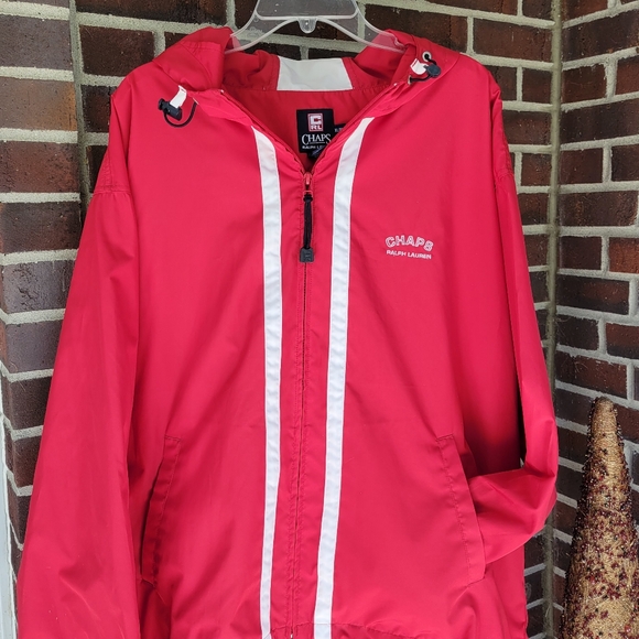 Vintage Red Chaps Jacket Pullover Full Zip Hoodie Windbreaker Toggle Lauren XL - Picture 2 of 8